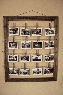 Turn an old frame into an Instagram gallery with a few clothespins and wire.