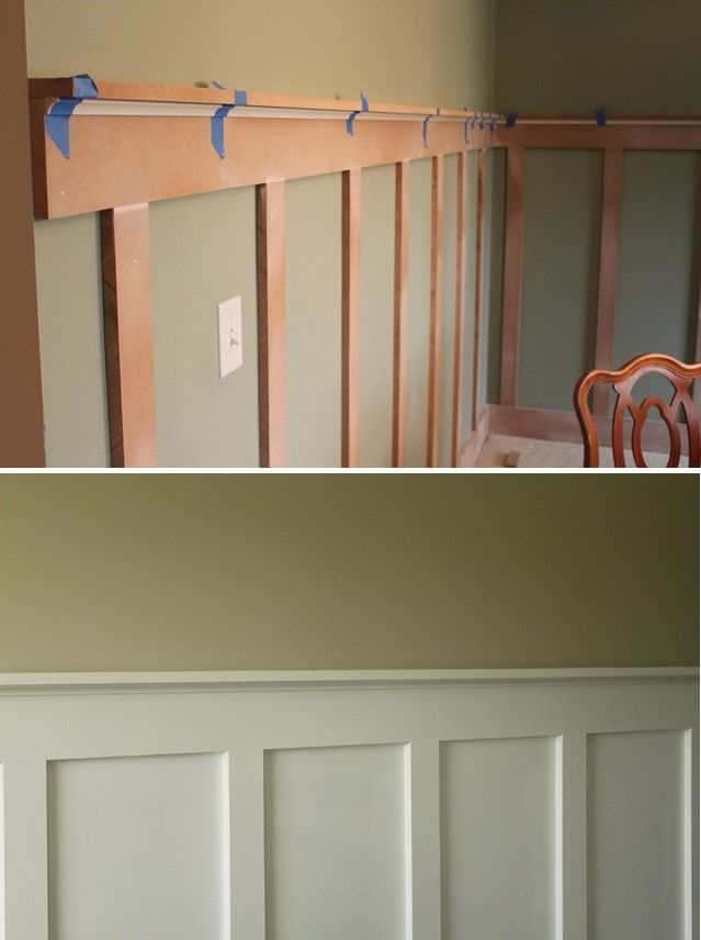 a less expensive way to have chair rail/wainscoting.  DIY - Board and Batten Ste...