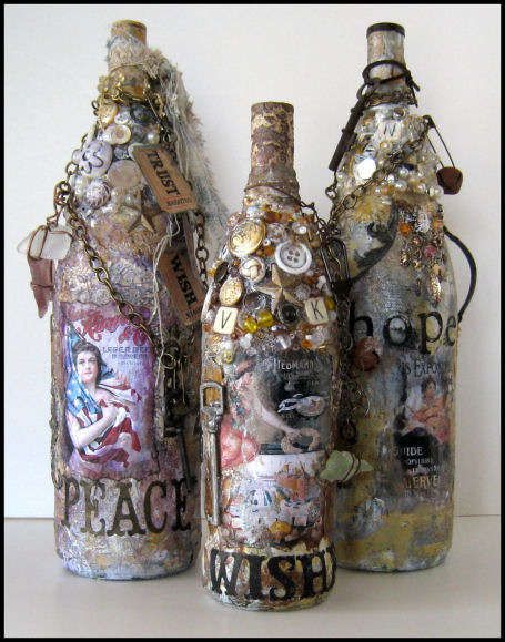Scrapbook supplies used to make Altered Bottles