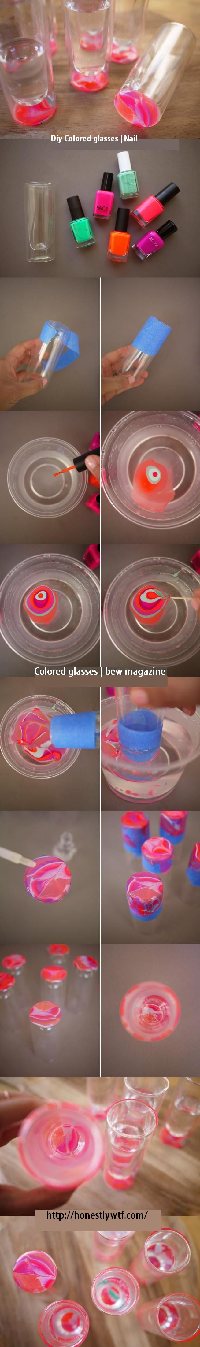 love this idea! swirl painted shot glasses. i have plenty of nail polish around ...