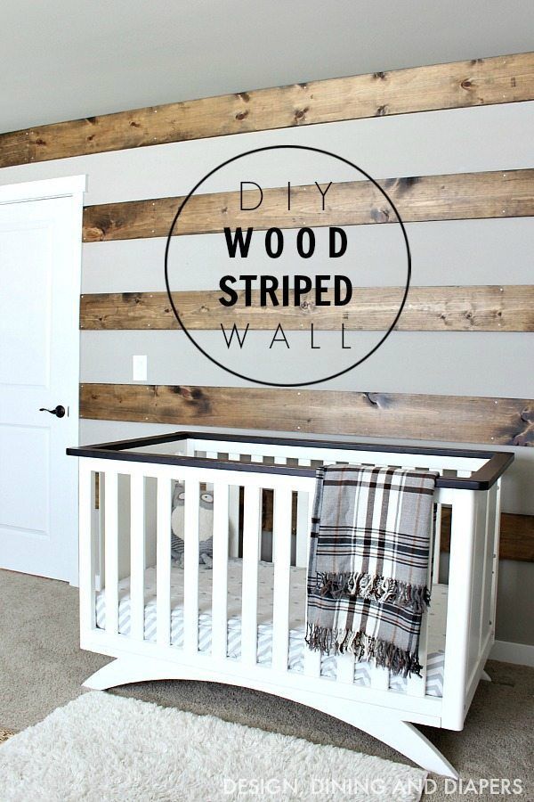 DIY Wood Striped Wall in rustic nursery! This wood accent wall is a great way to...