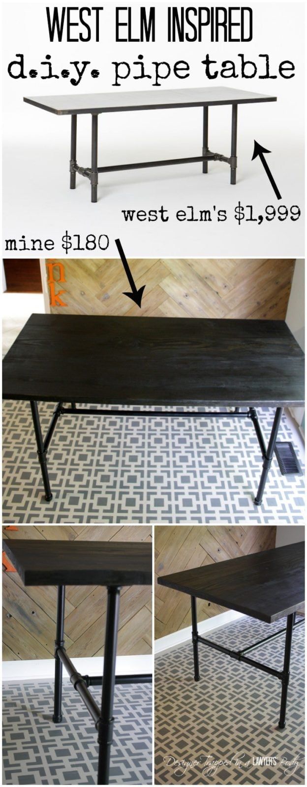 LOVE IT! DIY Pipe Table--full tutorial by Designer Trapped in a Lawyer's Body. #...