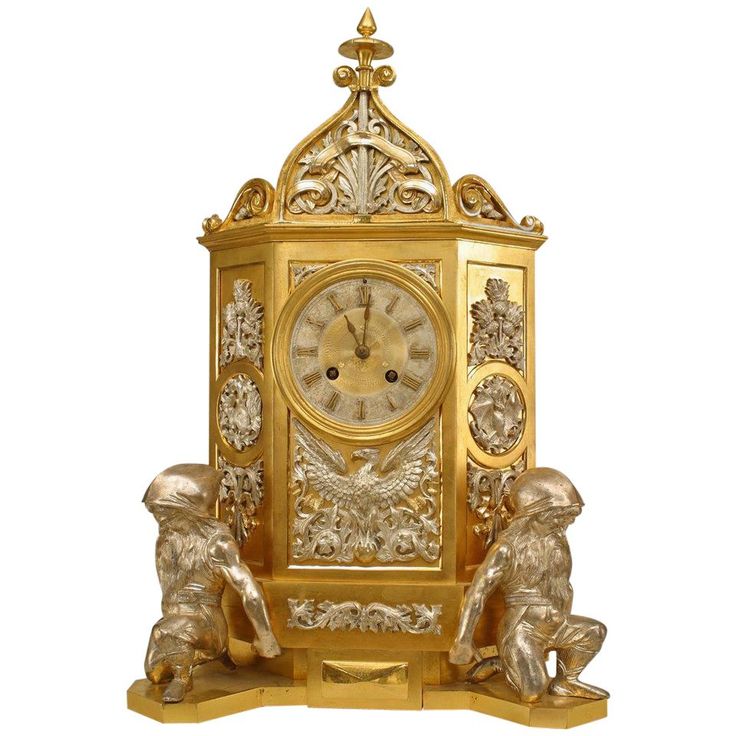 19th Century English Gothic Revival Gilt Mantle Clock