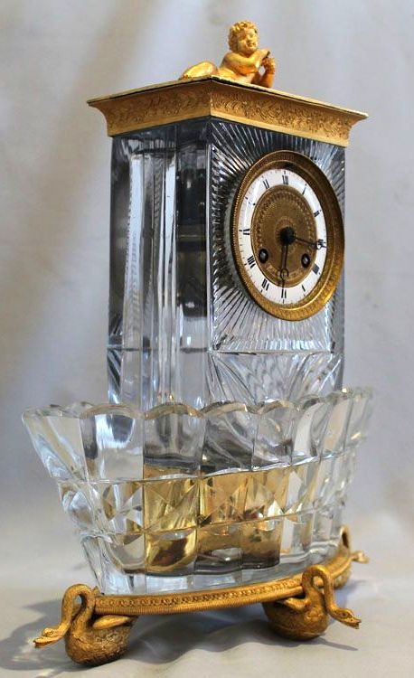 Antique French Charles X Crystal and ormolu Mantel Clock signed Lepine et Cie a ...