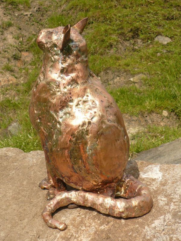 L #copper #sculpture by #sculptor Lynn Mahoney titled: 'pussy cat pussy cat wher...