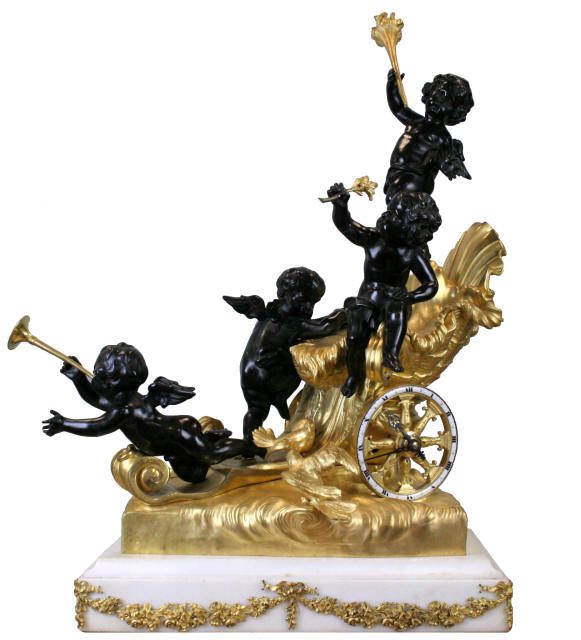 19th Century French Raingo Freres Polychrome and Dore Bronze Figural Chariot Clo...