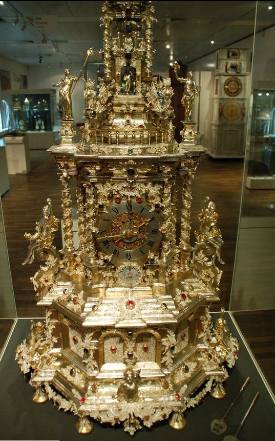 Antique Clocks : Another view of the Augsburg Prunkuhr. c. 1690. A Remarkable clock decorated wit...