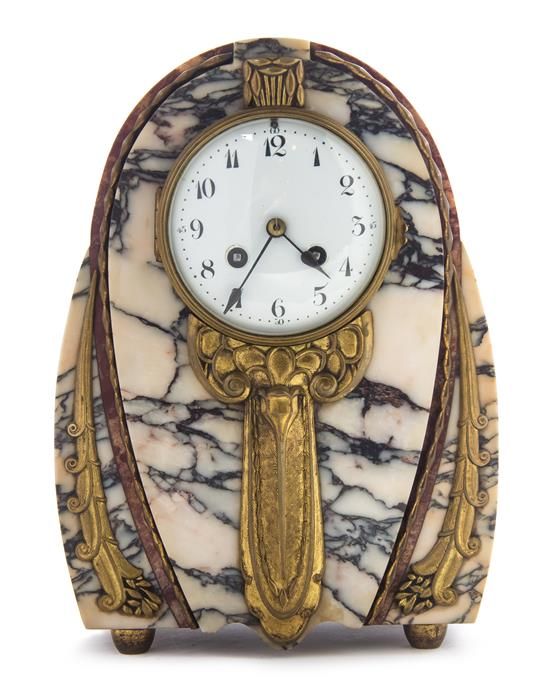 An Art Deco Marble and Brass Clock, Pilliol & Erdreich, Height 12 inches.