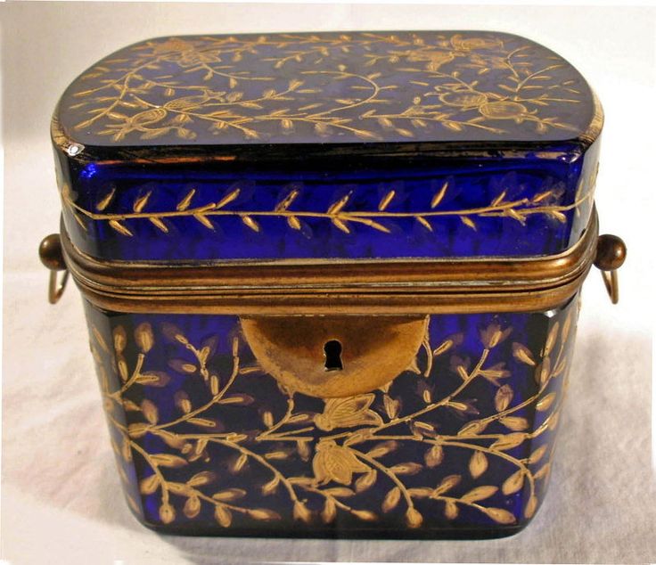 Moser cobalt glass casket or box Bohemia c1880