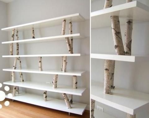 DIY branch shelves