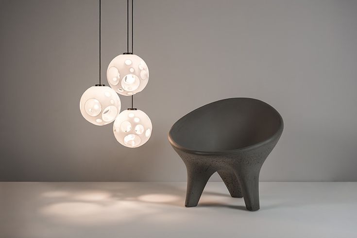 Partisans and Decimal’s Moon Lamp pendant is made of a 3D-printed, laser-sin...