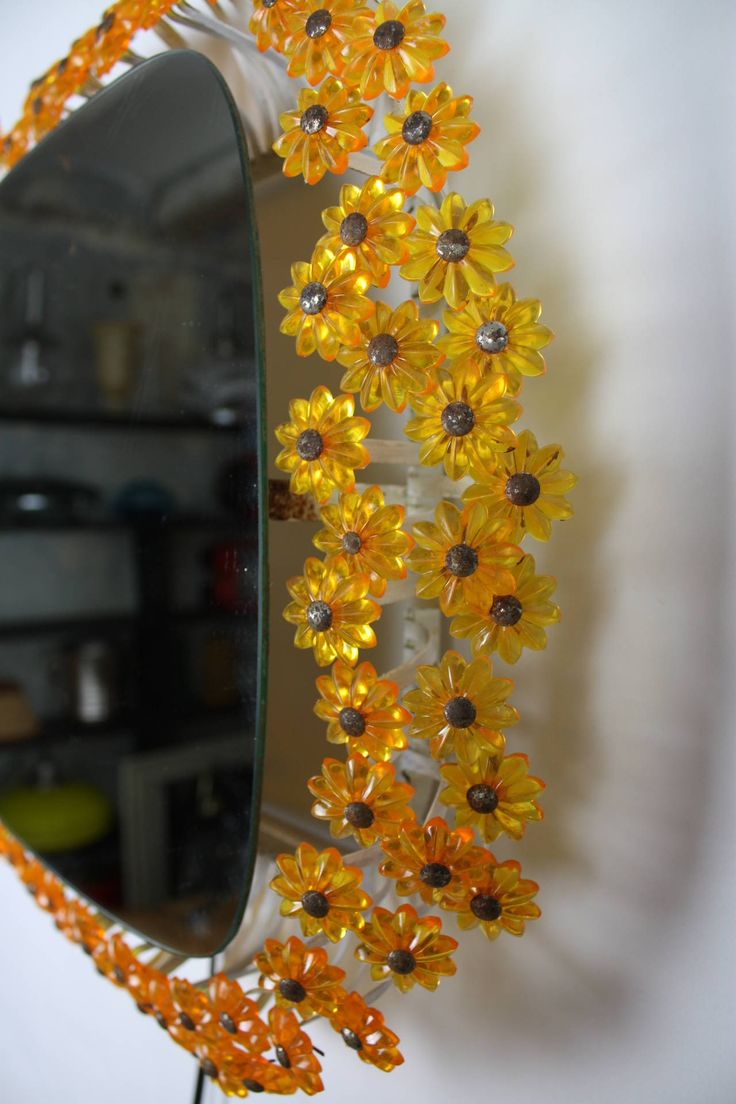 Emil Stejnar for Rupert Nikoll 1955 Mirror with Amber Backlit Flowers | From a u...