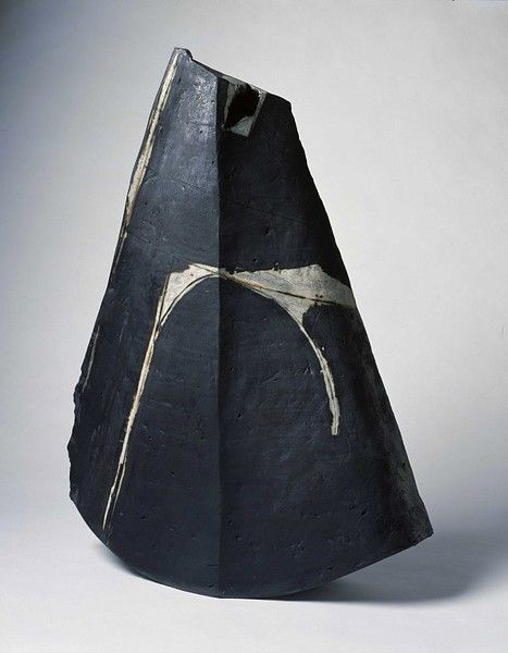 Gordon Baldwin; Painted Stoneware 'Dark Rocking Piece' Vessel, 1992.