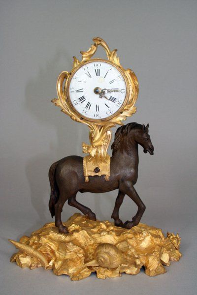 Small Louis XV Ormolu And Patinated Bronze Clock Composed Of A Prancing Horse Be...