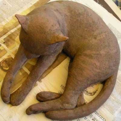 #Terracotta #sculpture by #sculptor Gaetano Cherubini titled: 'Cat (Terracotta D...