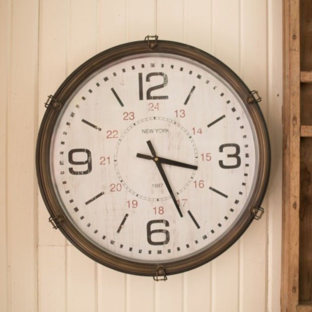 Antiqued Round Wall Clock #clock