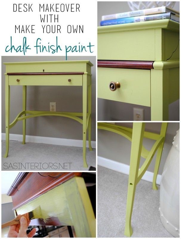 Before and After Desk Makeover using Make Your Own Chalk Finish Paint.  Transfor...