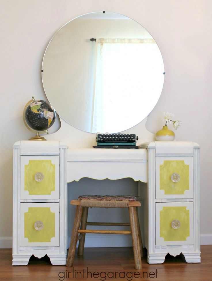 Bright white and yellow waterfall vanity makeover with Annie Sloan Chalk Paint®...