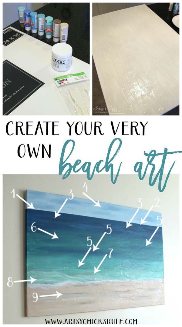 DIY Beach Painting - CREATE YOUR VERY OWN - artsychicksrule.com #diybeachpaintin...