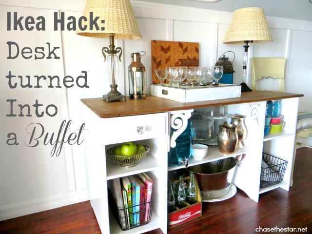 Ikea Hack Desk turned into a buffet via Chase the Star
