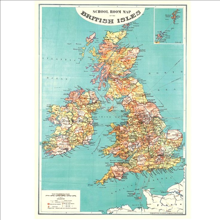 This gorgeous vintage style school map of The British Isles would make a stunnin...