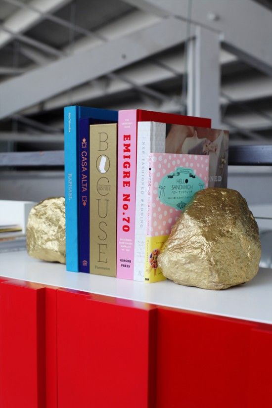 spray painted diy gold rock bookends