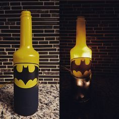 Batman plug in lighted wine bottle. Batman by WineCraftCreations