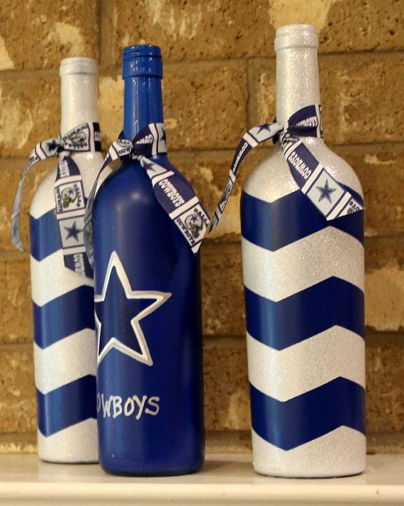 Dallas Cowboys wine bottles football decor by TheAnchoredElephant