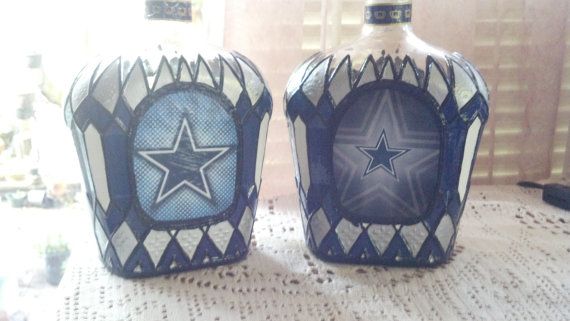 Dallas Cowboys Football Crown Royal Hand Painted upcycled glass Liquor bottle OOAK