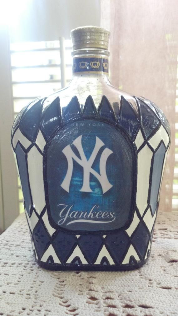 New York Yankees Crown Royal Glass Bottle Hand Painted Liquor | Etsy