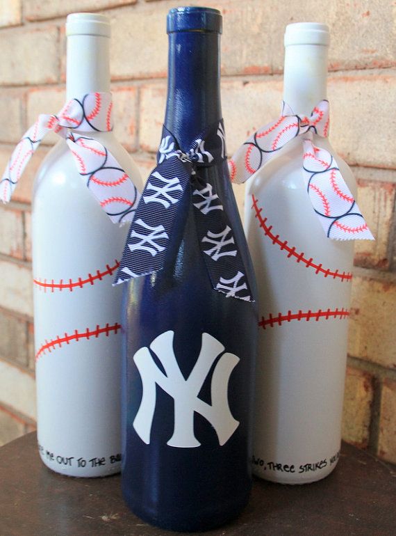 New York Yankees wine bottles NY Yankees baseball decor