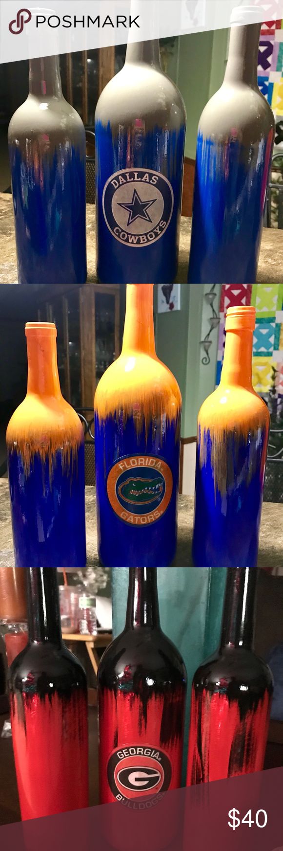Painted TEAM wine bottles I paint any TEAM you want with any sport using wine bo...