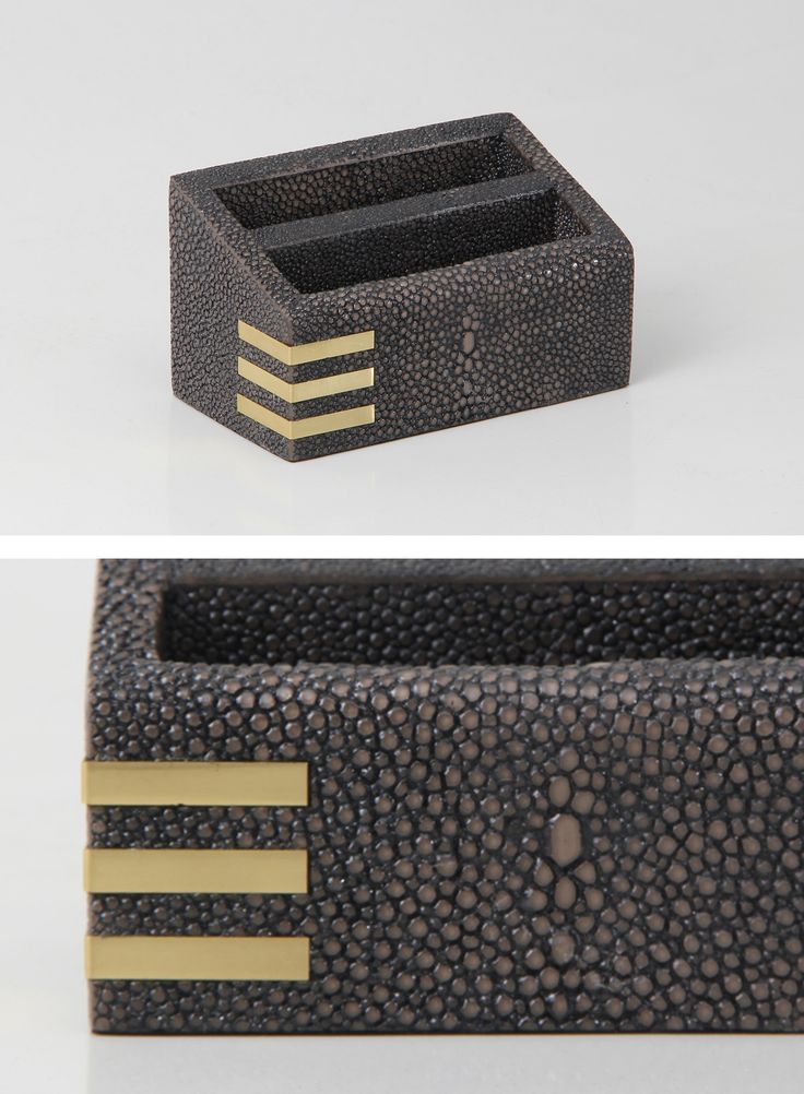 An elegant shagreen & brass card holder in seal brown designer shagreen. A styli...
