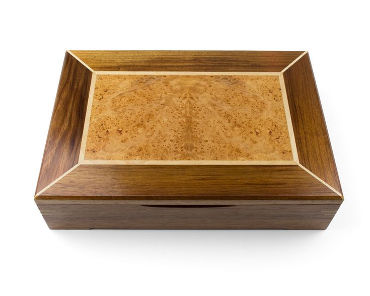Tasmanian Blackwood Document Box with book-matched Maple Burl veneer on lid