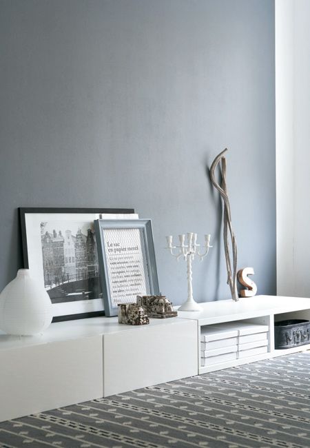 love the grey wall and the low furniture on the floor