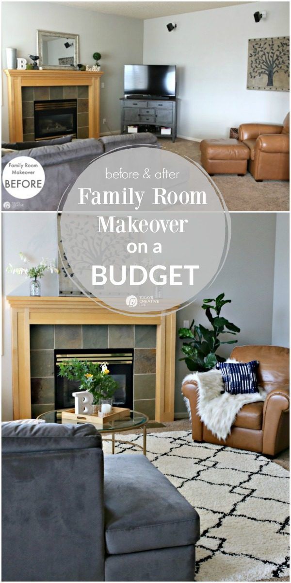 Family Room Ideas on a Budget | BEFORE and after living room decorating ideas | ...