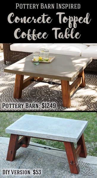 Pottery Barn Inspired Concrete Topped Coffee Table