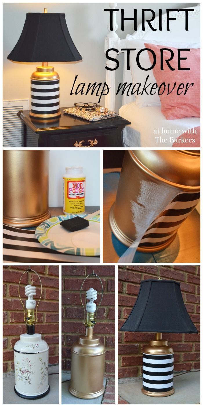 Thrift Store Lamp Makeover using Gold Spray Paint, Mod Podge and craft paper #mo...