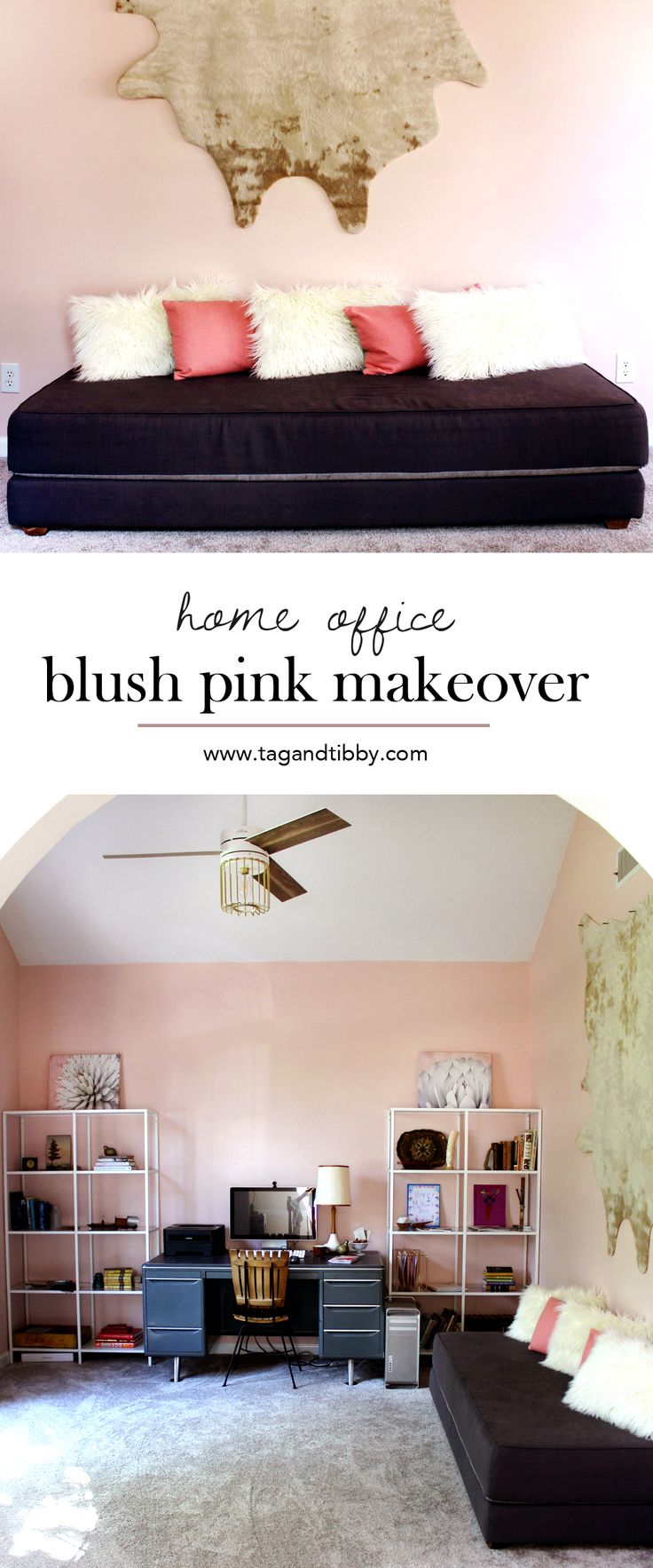 a blush pink home office makeover | tag&tibby