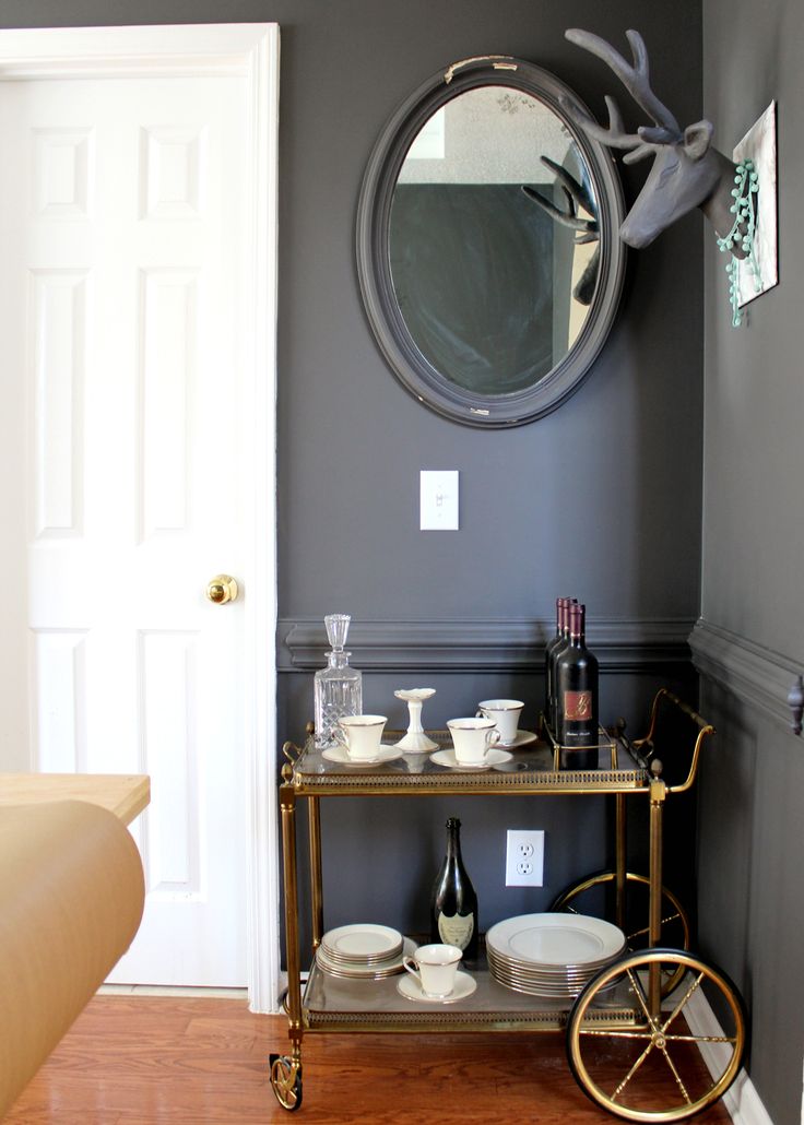 a budget-friendly dining room makeover. dark grey Sherwin Williams Peppercorn wi...