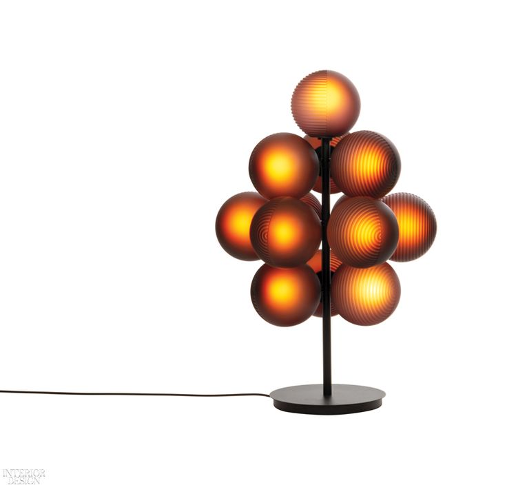 Handblown rippled and frosted glass spheres cluster around a stem of powder-coat...