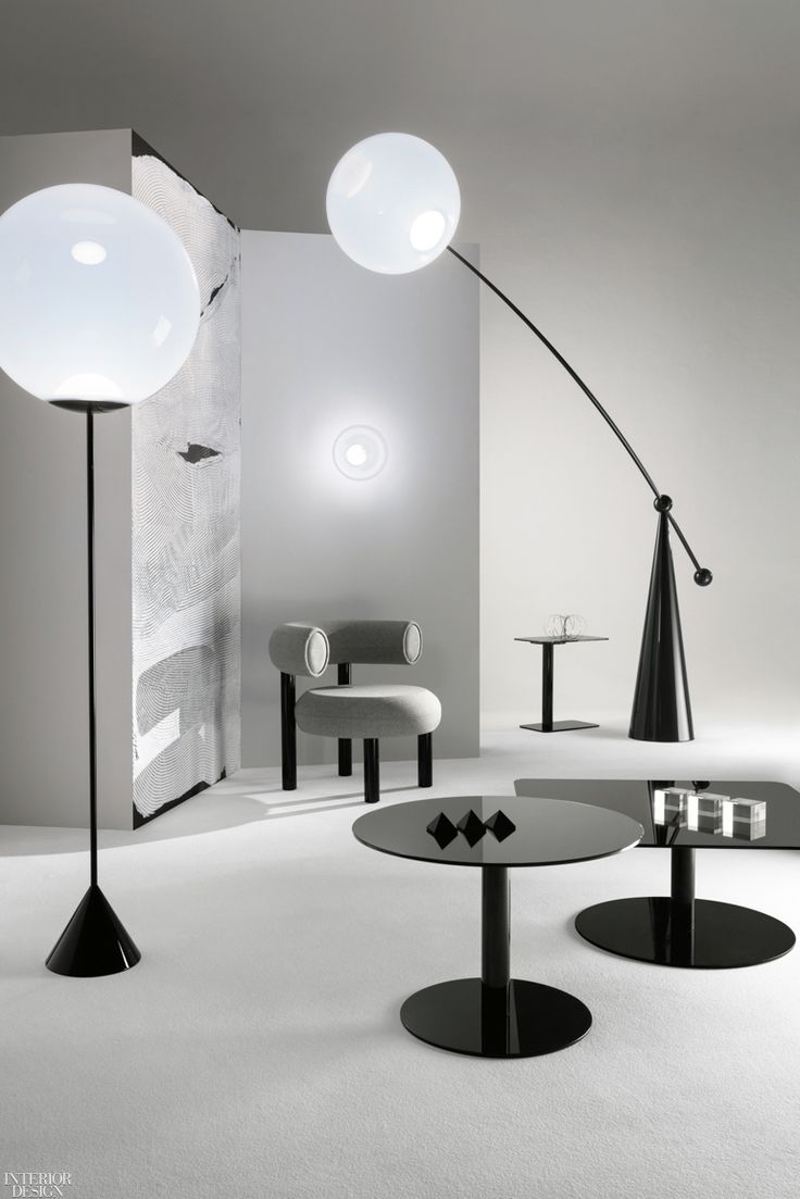 The British multihyphenate’s sculptural carbon-fiber floor lamps are topped by...