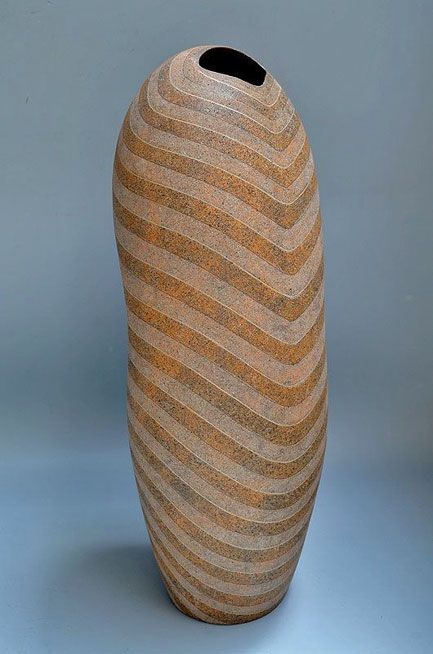 Contemporary-Form-Zogan-Vase-by-Usui-Kazunari-(Japanese--1954) striped pottery v...