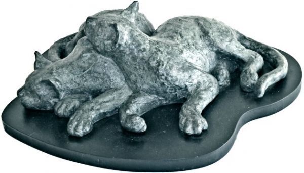 #Bronze #sculpture by #sculptor Gill Brown titled: 'LET SLEEPING CATS LIE (Dozin...