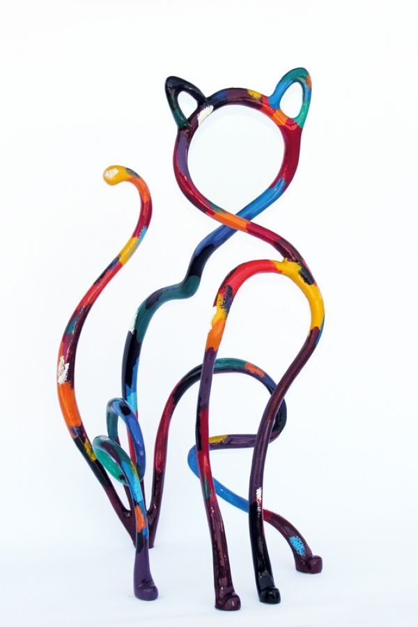 Bronze Cats sculpture by artist Gil Sadeh titled: 'Cat (Coloured bronze Outs...