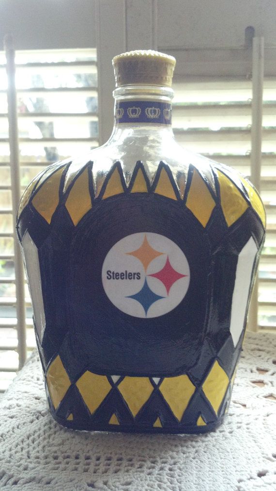 Pittsburgh Steelers Football Crown Royal Hand Painted upcycled glass bottle OOAK