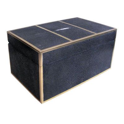 Custom black shagreen box with brass stripe inlay.