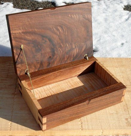Figured Walnut and Tiger Maple Jewelry Box with hand cut dovetails