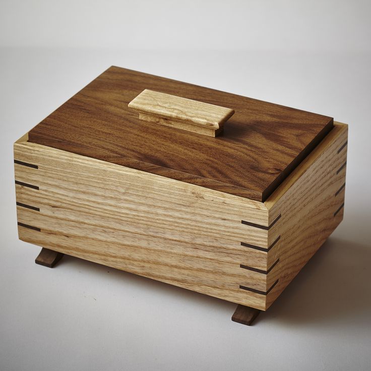 Grain-wrapped ash and walnut keepsake box with splined-miter joints, inset lid, ...