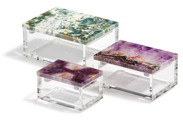 RabLabs Adorado Boxes - Gemstone lids on lucite boxes. Lovely!